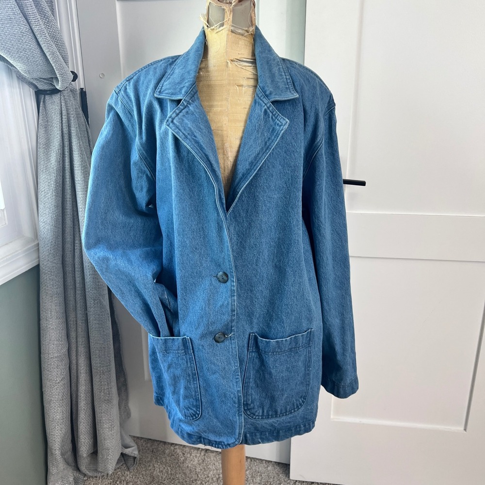 Vintage The Blue Denim Barn Chore Jacket Blazer Womens Large 80s 90s